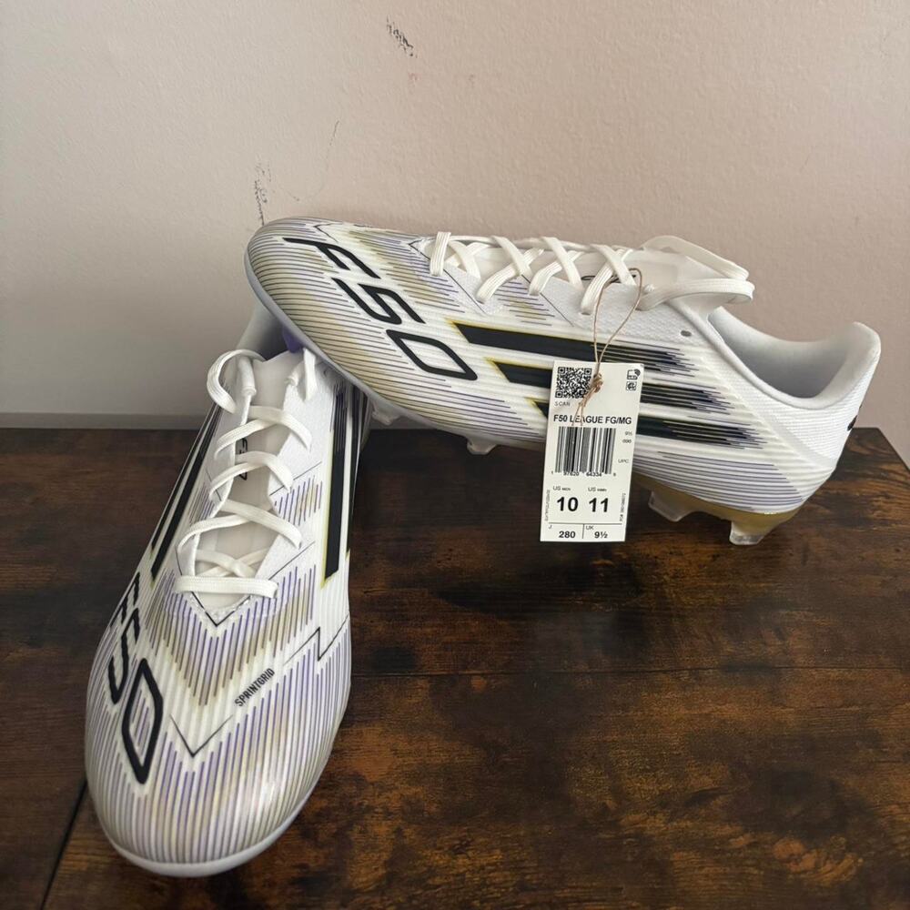 Adidas f50 league fg/mg white/black/purple soccer cleats size 10 mens
